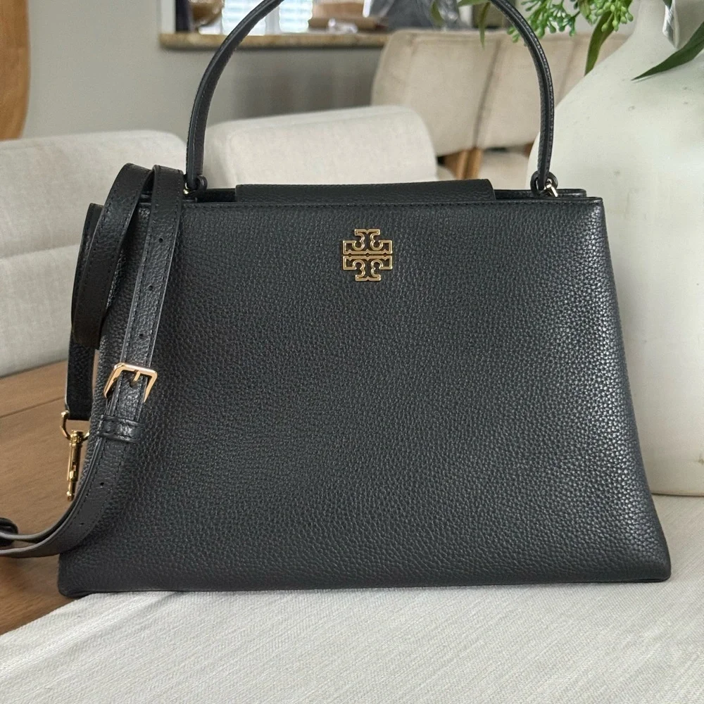 880+! New Tory Burch Britten in black Leather Satchel and Britten bifold wallet